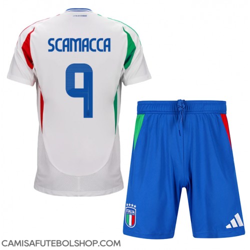 Camisa de time de futebol Itália Gianluca Scamacca #9 Replicas 2º Equipamento Infantil Europeu 2024 Manga Curta (+ Calças curtas)